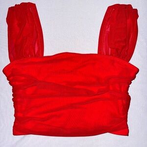 Shein Size Large Red Cropped Tank Top with Mesh Material (Never Worn)